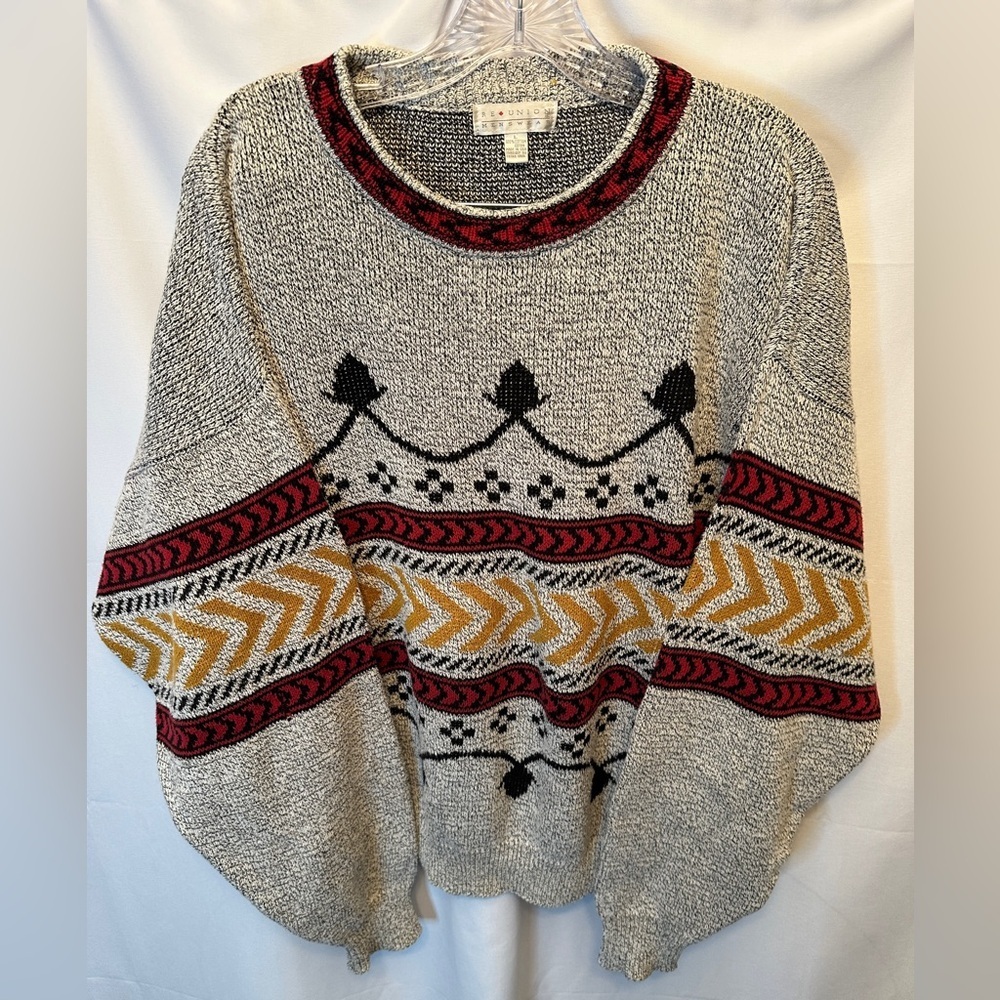 Vintage Reunion‎ Menswear Size Large Sweater USA Made Gray Black Red 100% Cotton